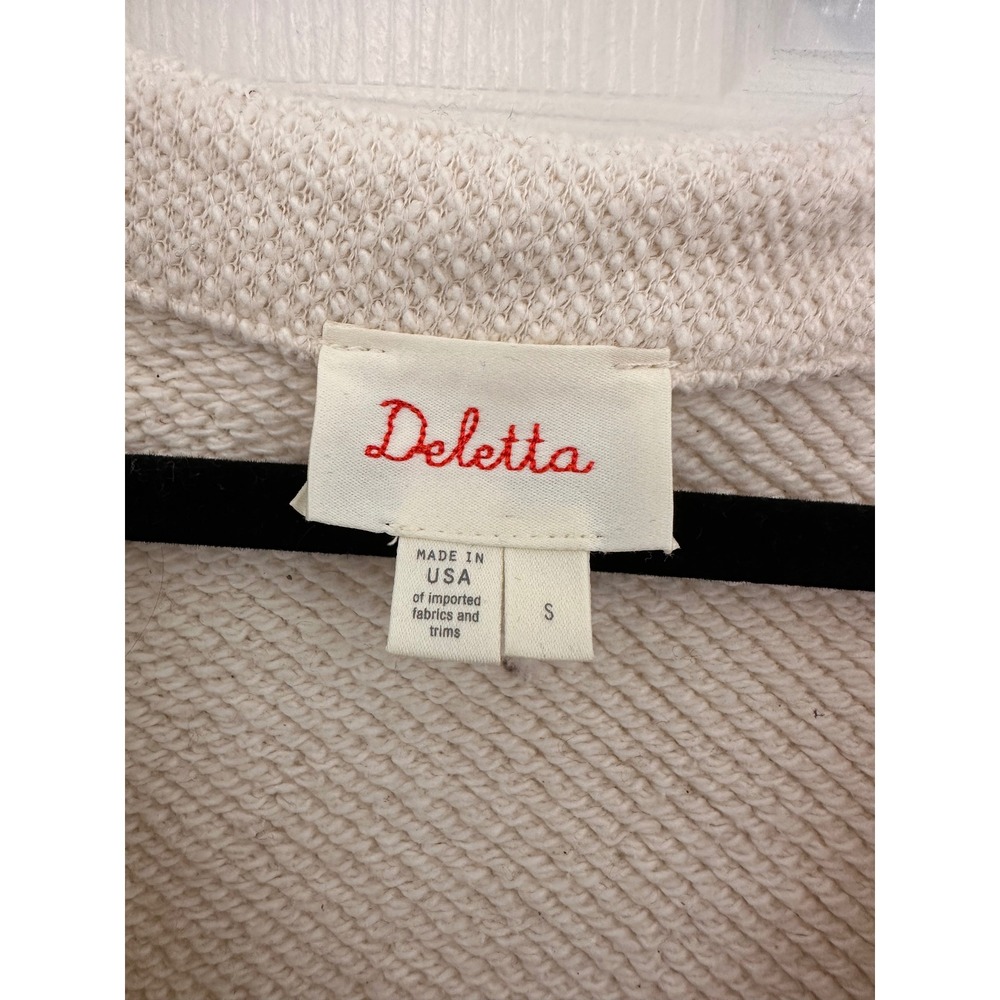 Deletta Cream Textured Fringe Sleeve V Neck Sweater Top Women's Size S - Picture 2 of 5
